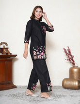 Black Floral Embroidered Co-ord Set with Sequins & Scalloped Detailing